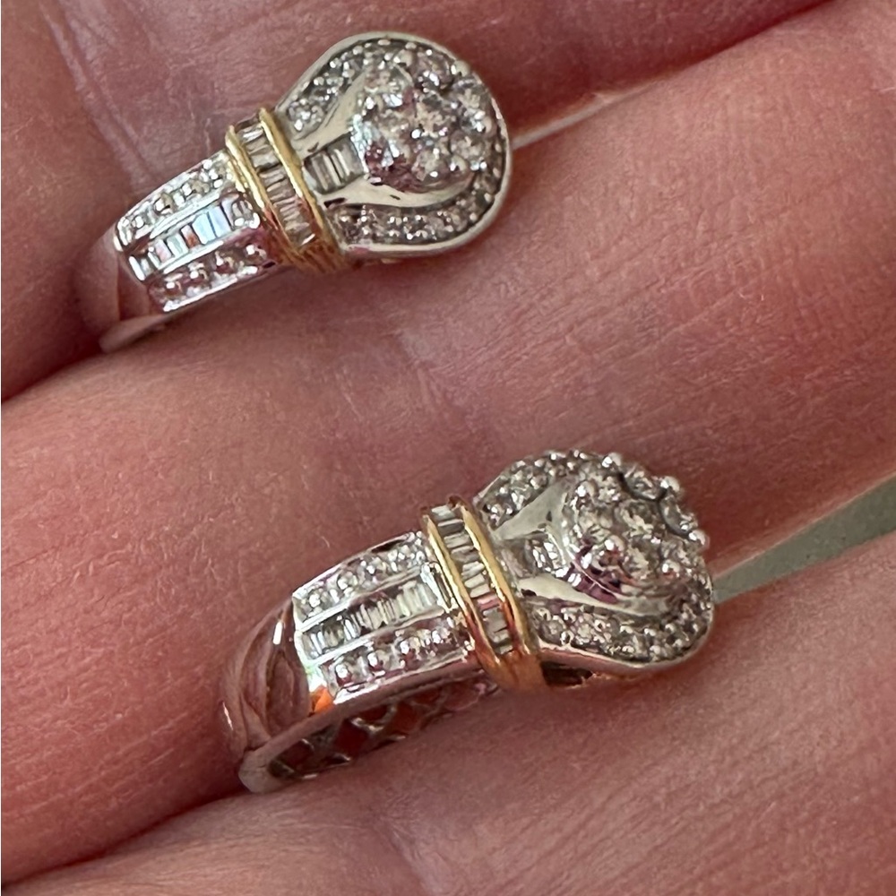 14k White Yellow Gold Diamond Women's Earrings. Used